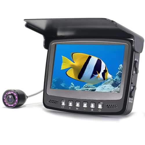 Image of Underwater Fishing Camera, 1000TVL Portable Fish Finder with 4.3 inch HD Monitor, 8 Infrared Night Vision Lights, 50ft Cable for Lake Boat Kayak Ice Fishing
