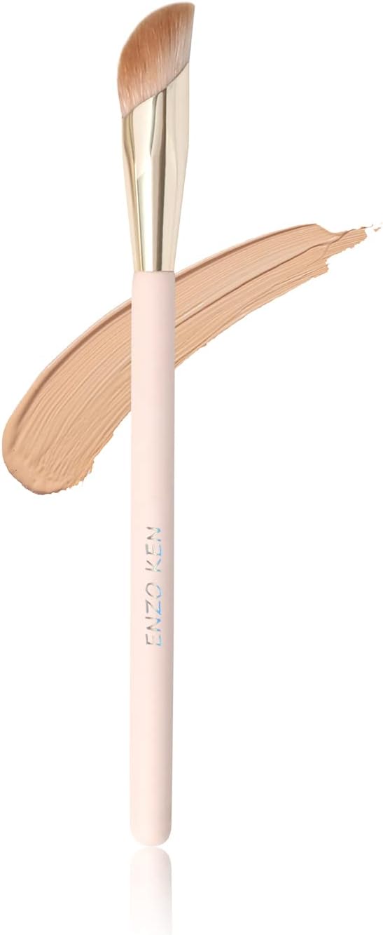 ENZO KEN Angled Concealer Brush Under Eye by, Small Nose Contour Brushes for Dark Circles Puffiness, Face Eyebrow Puffy Eyes, Mature Skin, Length Natural Light, BB Cream Liquid Blending (11-M-Pink)