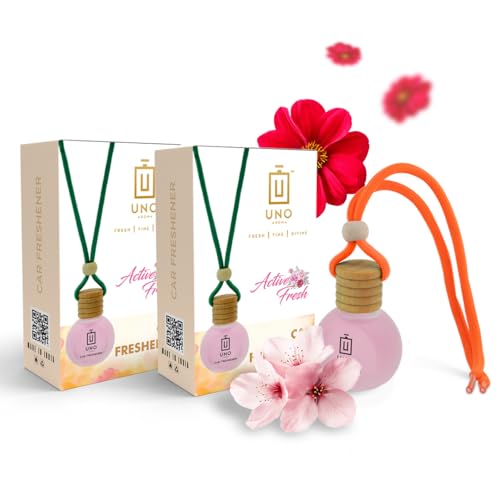 Image of UNOAROMA Active Fresh Car Air Freshener, Long Lasting Hanging car perfume, Toxin-Free Oil in Glass Bottle with Wooden Diffuser, Car Accessories for fresh aroma, Last Up to 60 Days (15mlx2)
