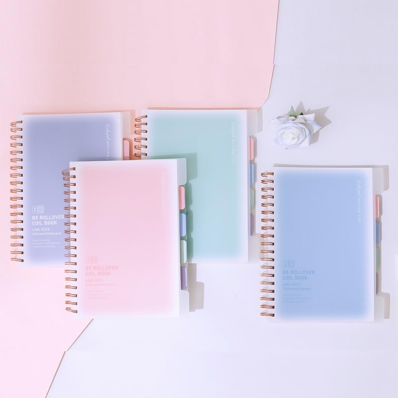 Image of Aesthetic Spiral Notebook Set, A5 Size Journal Diary with Sticky Notes, 100 Sheets, Ruled Notebooks for Boys & Girls, Cute Kawaii Stationery (Multicolor) (Pack-1) (A)