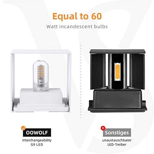 Oowolf Modern Set Of 2 Led Wall Sconces, Waterproof Ip65 Outdoor, 3000K Cool White Aluminum Wall Sconce Light, G9 Replaceable Bulb Up And Down Wall Lights For Bedroom Living Room Hallway (White) #TOP1