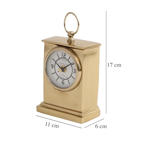 Image of Decor de Maison Handcrafted Marbellic Analog Table Clock for Kids Room, Bedroom, Study Table, Office Desk, Classic Non-Ticking Tabletop Battery Operated Desk Clock, Gold