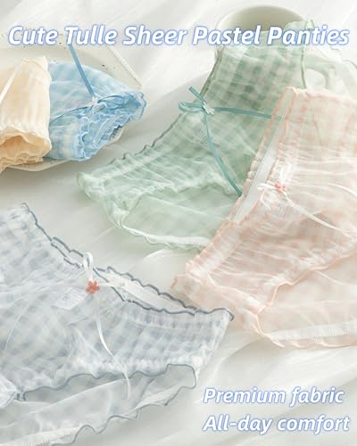 Cute Plaid Panties for Teen Girls Bow Decor Briefs Kawaii Ruffled Trim Underwear Mid Rise Cotton Crotch 5-Pack (5 colors-plaid,X-Large)2