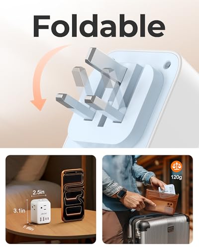 Image of LENCENT Foldable US to UK Ireland Plug Adapter, Type G Travel Outlet Adapter with 4 USB Charger(2 USB C), Power Adaptor for USA to Scotland Dubai Hong Kong England British Kenya London