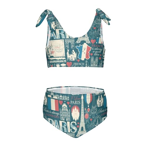Girls' Swimwear France Paris Toddler Bathing Suit for Girls Swimsuit Size 3-12T Bikini Set