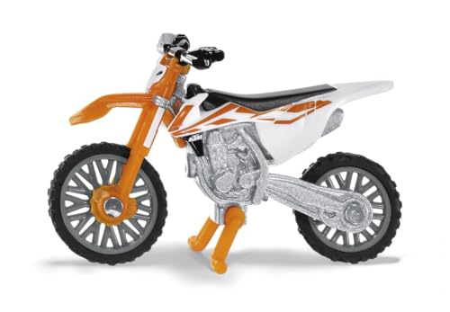 siku 1391, Moto KTM SX-F 450, Métal/plastique, Orange/Blanc, Béquille pliable, Essieu avant orientable