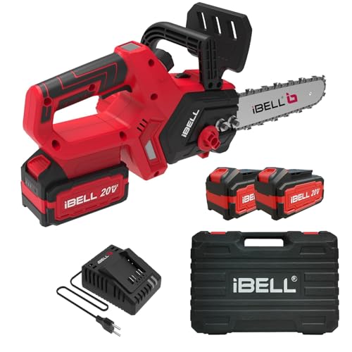 Image of iBELL BS20-12 Cordless Brushless Chainsaw | 1200W | 20V Max | 12 inch Guide Bar | 2 x 4.0Ah Li-Ion Battery | 4500 RPM | Tree & Branch Cutter with BMC - 12 Months Warranty
