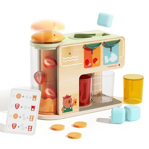 TOP BRIGHT Wooden Drink Dispenser Pretend Play Toys, Play Food Sets for Kids Kitchen with Cups, Juice Inserts, Ice Cubes, Montessori Toys for Boys Girls Capybara Gift Age 3+