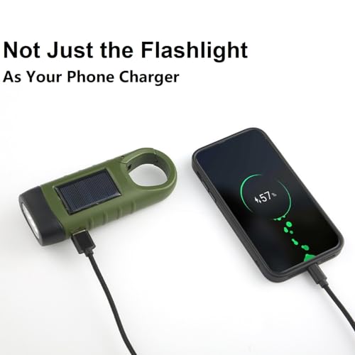 Image of Hand Crank Solar Flashlight, Emergency LED Flashlight, Portable Survival Flashlight, No Battery Required - Yellow