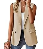 L Light Khaki Sleeveless Blazer Vest for Women Spring 2025 Fashion Casual Lightweight Open Front Work Office Blazer Jackets with Pockets