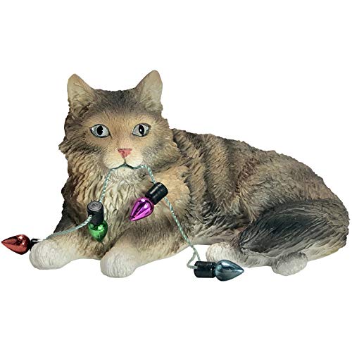 Sandicast Brown Tabby Maine Coon Cat with Holiday Lights Christmas Ornament, Multi Color (XSO33901), Multicolor