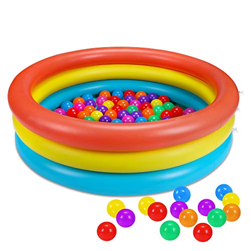 Baby Kiddie Pool for Outside Plus 100PCS Pit Balls - Inflatable Small Mini Infant Toddler Kids Pools Swimming Water Supplies