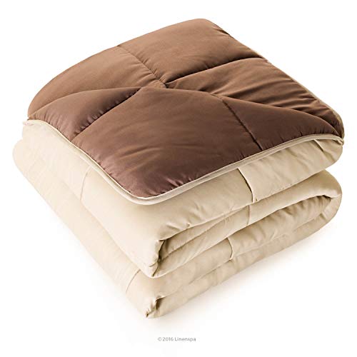 Image of Linenspa Reversible Down Alternative Comforter and Duvet Insert, for Queen Size Bed - All-Season Comforter with Box Stitch and 8 Duvet Loops - Bedding for Kids, Teens, and Adults - Sand / Mocha