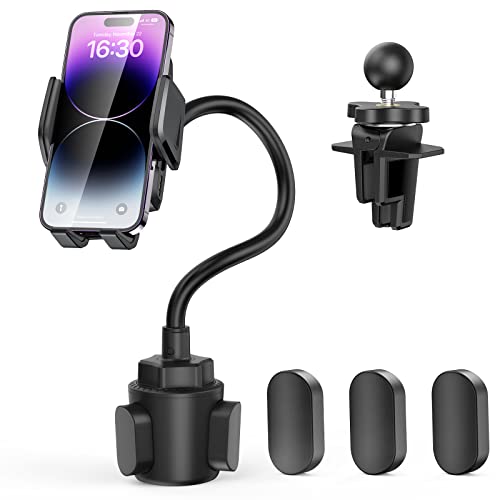 TECKNET Handyhalterung für Auto 2-in-1 – KFZ Handy Halterung für Lüftungslöcher & Getränkehalter, Biegbarer Hals, 360° Drehbar, EIN-Knopf-Freigabe, 100% Kratzschutz für iPhone, Galaxy Alle Smartphones 1