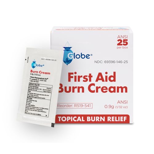 Globe First Aid Burn Cream 0.9g Packets (Box of 25) Advanced First Aid Cream for Temporary Relief of Minor Burns Cuts and Scrapes