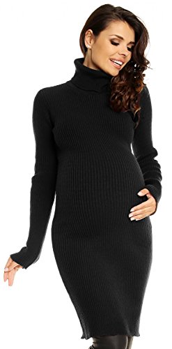 Zeta Ville Premamá - Vestido de Punto de canalé Cuello Alto - para Mujer 417c (Negro, 44-46, 2XL/3XL)
