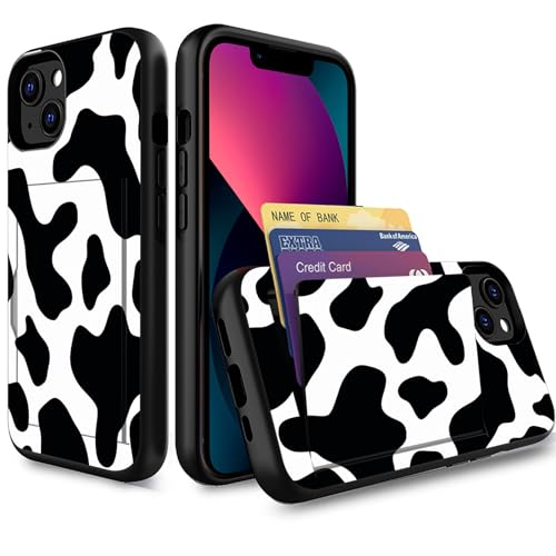 wiaekosef for iPhone 15 Case,Wallet Case Credit Card Holder Dual Layer Hybrid Shockproof PC + TPU Case Cover for iPhone 15 6.1" 2023,Cow Print
