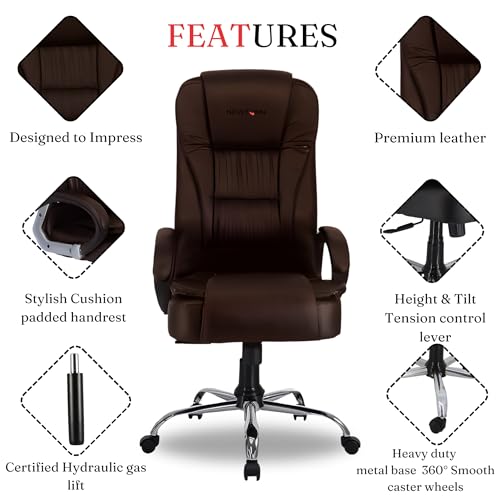Image of NEWTURN� Dragon High Back Premium Leatherette Soft Double Cushioned Work from Home /Office /Desk /Computer revolving Chair with Heavy Duty Metal Wheel Base & 3 Yrs Parts replc. wty