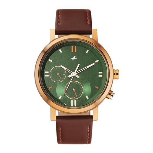 Fastrack Tick Tock Quartz Analog Green dial Leather Strap Watch for Men-3287KL04 (B0CLRDTLQP) Amazon Price History, Amazon Price Tracker
