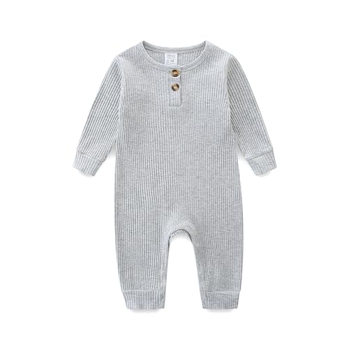 Image of Unisex Newborn Baby Romper Ribbed Onesie Infant Long/Short Sleeve Jumpsuit