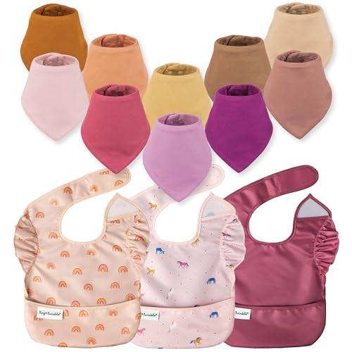 Image of Tiny Twinkle Mess-proof Easy Bibs 3 Pack and Bandana Baby Bibs 10 Pack Bundle