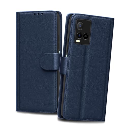 Image of Blue Leather Finish Protection Flip Case Cover for Vivo Y33T / Y33S | Y21 / Y21A / Y21S / Y21e / Y21G - Magnetic Closure, Stand Feature, Card Slots - Light Weight Design (Blue)