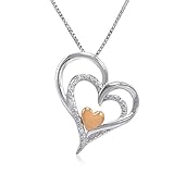 Sterling Silver and 14K Gold Diamond Heart Pendant-Necklace