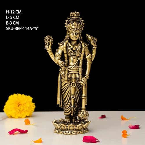 Image of INDICAST Brass Standing Vishnu Idol | 5 inch Vishnu Hindu God Statue Figurine Perfect for Decoration Puja & Gifting Purpose Sculpture (Weight- 180gm)