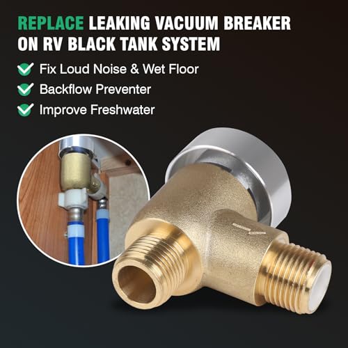Image of Upgraded Brass RV Vacuum Breaker Check Valve, Replace Leaking Vacuum Breaker on Black Tank Flush Valve for RV Camper Trailer Flusher, b&b Model 571 Check Valve Replace Leaking Vacuum Breaker