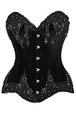 Daisy corsets Damen Top Drawer Black Velvet & Beaded Steel Boned Overbust Corset Korsett, Schwarz, Small