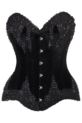 Amazon.com: Top Drawer Black Velvet & Beaded Steel Boned Overbust