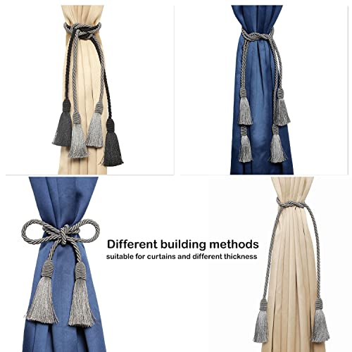 Image of 4 Pack Curtain Tiebacks Handmade Decorative Curtain Holdbacks Rope with Tassel - Gray