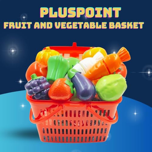 Image of PLUSPOINT 15 Pcs Fruit & Vegetable Cutting Toy Set with Basket | Sliceable Pretend Play Kitchen Toys for Kids | Learning Toy with Knife & Cutting Board for Boys & Girls