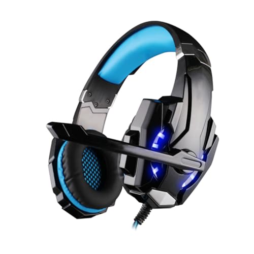 Holibanna Auriculares para Juegos con Cable Negro y Azul, Micrófono con Cancelación de Ruido, Almohadillas Suaves Ajustables, Orejeras Cómodas para Pc, de Videojuegos – Auricular Gaming LED