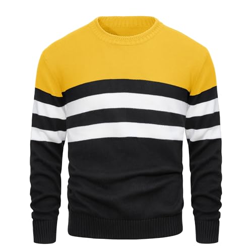 MAGCOMSEN Men's Crewneck Sweater Color Block Striped Pullover Soft Thermal Knitted Sweater Long Sleeve Casual Pullover