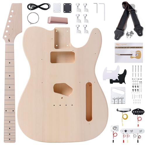 Leo Jaymz DIY TL Style Electric Guitar Kits with Poplar Body and Maple Neck - Maple Fingerboard and All Components Included(TL Poplar)