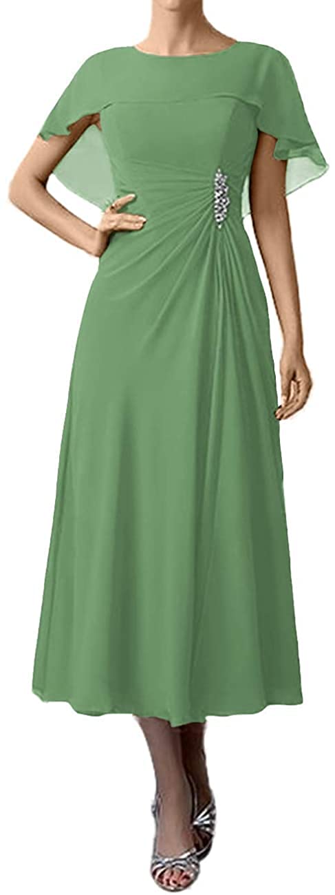 Elegant Tea Length Mother of The Bride Dresses Cap Sleeve Wedding Guest Dresses for Mother of The Groom