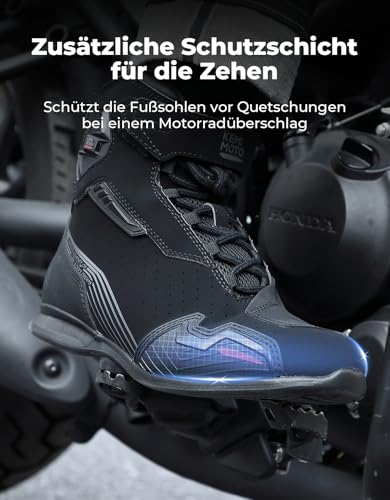 KEMIMOTO Motorrad Schuhe Herren, CE-Zertifiziert, Motorradschuhe Verstärkter Schalthebel-Pad aus TPR-Material, Motorradstiefel Herren Atmungsaktiv und Verschleißfest, Verstärkte Knöchel