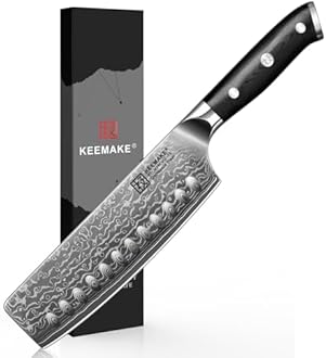 KEEMAKE Nakiri Knife 7in Ultra Sharp Meat Cleaver and Vegetable Chopper, Damascus Kitchen Knives with Full Tang G10 Ergonomic Handle, Japanese Knife for Kitchen