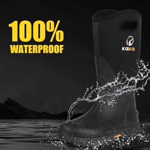 Kalkal Rubber Boots for Men and Women, Waterproof Insulated Rain Boots, Neoprene Breathable Mud Boots, Outdoor Anti-slip Mens Work Farming Hunting Boots3