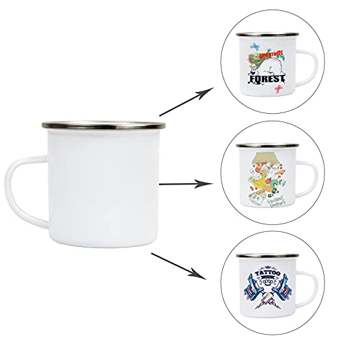 Maikesub 4 Pcs Sublimation Blanks White Enamel Mug 12 Oz With Silver Rim Camping Travel Coffee Metal Mug Can Be Used As A Gift For Christmas Thanksgiving Mother's Day Father's Day #TOP3