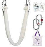 F.Life Aerial Yoga Hammock 5.5 Yards Include Daisy Chain,Carabiner and Pose Guide (White)