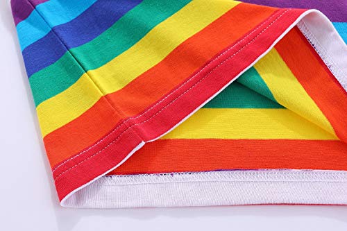 Image of LittleSpring Boys Girls T Shirt Rainbow Striped Cotton Crewneck Tees for Kids Fashion