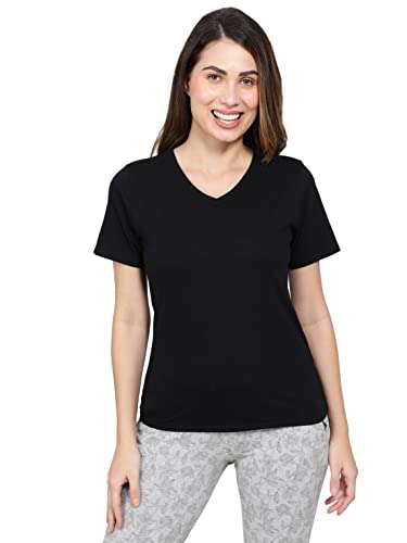 Image of Jockey AW89 Women's Super Combed Cotton Rich Fabric Relaxed Fit V-Neck Half Sleeve T-Shirt