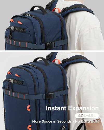 Tolaccea Travel Laptop Backpack, TSA Flight Approved Carry On Travel Duffel Backpack, Dual Laptop Storage for 17.3" and 15.6" Laptop, Large Luggage Backpack 40-45L Expandable for Men Women (Navy Blue)4