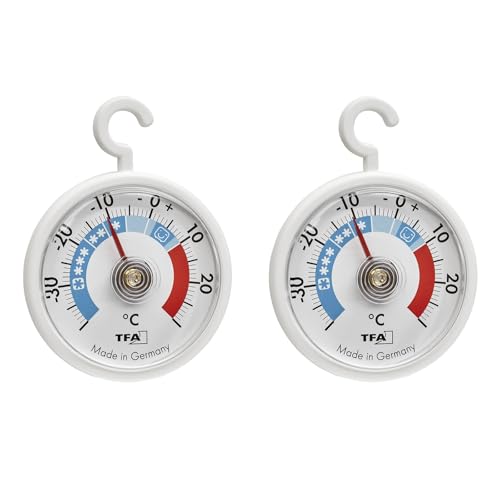 TFA Dostmann 2er Set Analoge Kühlthermometer mit Haken, 95.1036, handlich, mit Kühlzonen, für Kühlschrank, Gefrierschrank und Kühlhaus zur...