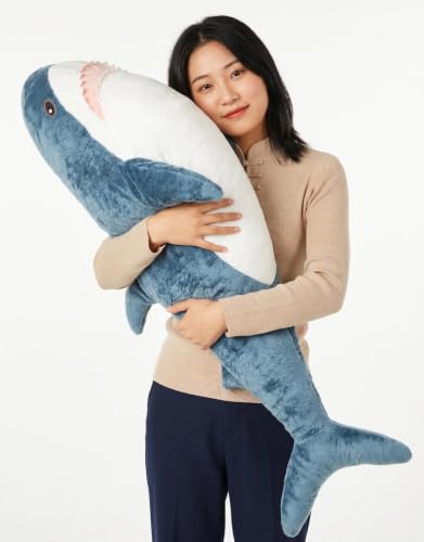 JULAN Giant Shark Plush Toy 80-100cm Soft Shark Stuffed Animal Cushion Pillow Sharks Stuffed Toy Throw Pillow for Childrens Pillow Room Decoration Bedtime Gift (80CM)