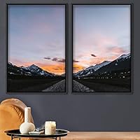 2 Piece Framed Canvas Wall Art Sunset in The Mountains Canvas Prints Home Artwork Decoration for Living Room,Bedroom - 16