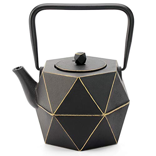 Tea Kettle TOPTIER Japanese Cast Iron Teapot with Stainless Steel Infuser Cast Iron Tea Kettle Stovetop Safe Diamond Design Teapot Coated with Enameled Interior for 30 oz 900 ml Black