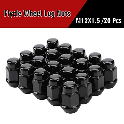 Image of Wheel Lug Nuts, 12x1.5, Black, 20PCS | 12mmx1.5, Closed End Bulge Acorn, Cone Seat, 19mm Hex, Aftermarket Wheels
